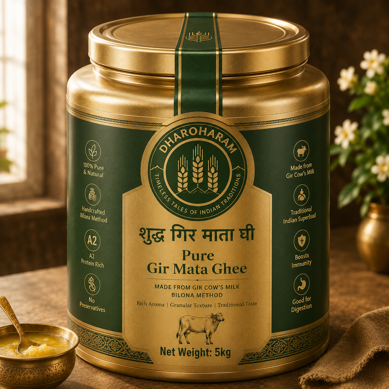 dharoharam pure gir mata ghee 5kg dharoharam pure gir mata ghee 5kg
